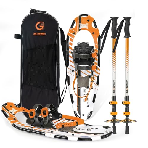 G2 leichte Schneeschuhe für Damen, Herren, Jugendliche, Set mit Trekkingstöcken, Tragetasche, Gamaschen, spezieller schneller Ratschenbindung (Orange und Weiß), 53,3 cm von G2 GO2GETHER