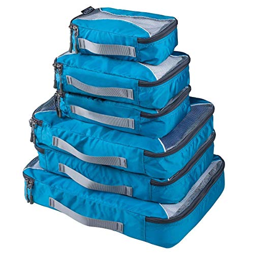 G4Free 3/6/7-teiliges Set Packing Cubes Koffer Organizer Set Faltbarer Kleidertaschen Kleidung Packwürfel Schuhe Packtaschen Reisegepäck für Urlaub Reisen (Blau, (1S+2M+2L+XL)-6PC) von G4Free