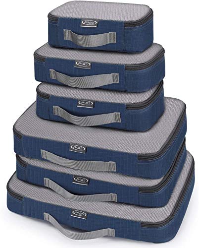 G4Free 3/6/7-teiliges Set Packing Cubes Koffer Organizer Set Faltbarer Kleidertaschen Kleidung Packwürfel Schuhe Packtaschen Reisegepäck für Urlaub Reisen (DunkelBlau, (1S+2M+2L+XL)-6PC-Gittergewebe) von G4Free
