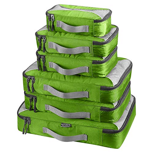 G4Free 3/6/7-teiliges Set Packing Cubes Koffer Organizer Set Faltbarer Kleidertaschen Kleidung Packwürfel Schuhe Packtaschen Reisegepäck für Urlaub Reisen (Grün, (1S+2M+2L+XL)-6PC) von G4Free