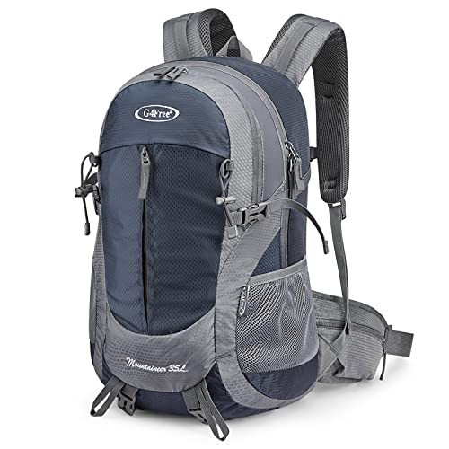 G4Free 35 l wasserdichter Wanderrucksack, Outdoor-Rucksack, Trekking, Tagesrucksack für Camping, Wandern, Rucksackreisen, Klettern, mit Regenschutz, grau/blau, Wanderrucksack von G4Free