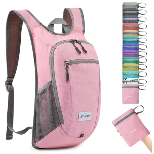 G4Free Kleiner faltbarer Rucksack, 10/15 l, leicht, faltbar, für Reisen im Freien, Rosa kariert, 10Liters von G4Free