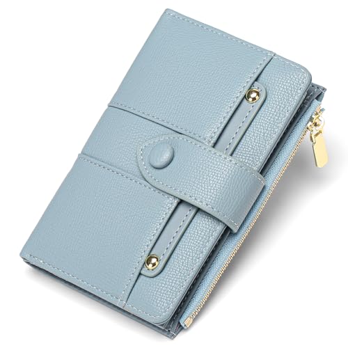 GAEKEAO Geldbörse für Damen, Leder, RFID-blockierend, Kreditkartenhalter, doppelte Clutch, Geldbörsen für Frauen, Reißverschluss, Münze mit abnehmbarem Ausweisfenster, Blau, Classic von GAEKEAO