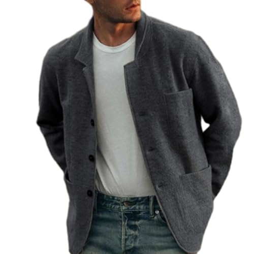 Einfarbige Herren-Strickjacke, langärmelig, Revers, 3 Knöpfe, vorne offen, schmale Strickjacke mit Taschen, Dunkelgrau, Größe XL von GAGFDA