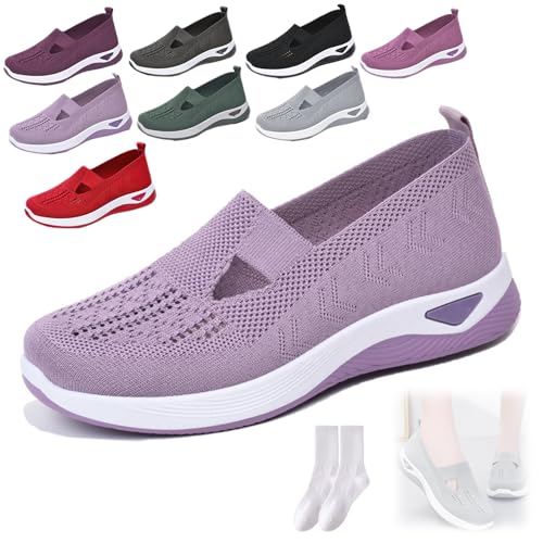 GAGFDA Bequeme atmungsaktive Strick-Sneaker für Damen, Netzstoff, leicht, atmungsaktiv, Schlupfschuhe, orthopädische Fußgewölbeunterstützung für Damen von GAGFDA