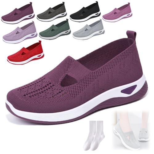 GAGFDA Bequeme atmungsaktive Strick-Sneaker für Damen, Netzstoff, leicht, atmungsaktiv, Schlupfschuhe, orthopädische Fußgewölbeunterstützung für Damen von GAGFDA