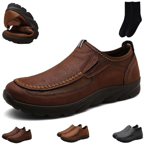 GAGFDA Bequeme orthopädische Herrenschuhe, leichte Leder-Loafers, Fahrschuhe, Herren, handgenäht, rutschfest, lässig, Schlupfschuhe, Wanderschuhe (Dunkelbraun, 43 EU) von GAGFDA