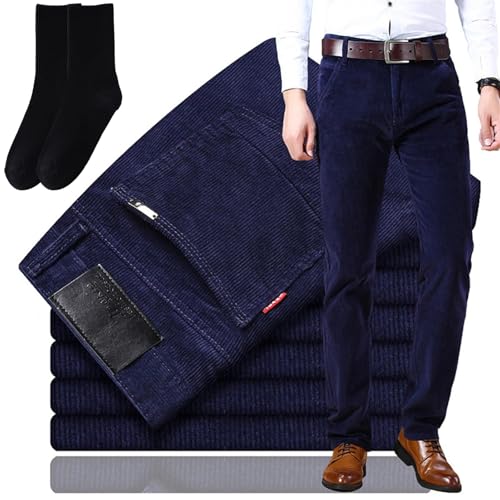 GAGFDA Cordhose für Herren, klassische Passform, für Herbst und Winter, schmale Passform, Baggy, Stretch, gerade Anzughose, Cordhose (Blau, 30 W) von GAGFDA