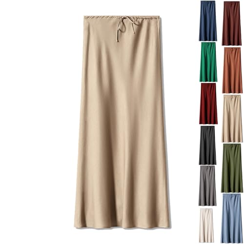 GAGFDA Damen-Maxirock aus Satin, hohe Taille, Kordelzug, einfarbig, langer A-Linien-Rock, brauner Satinrock, elastische Taille, formeller Satin-Rock, eleganter Rock für Damen, aprikose, M GAGFDA Damen-Maxirock aus Satin, hohe Taille, Kordelzug, einfarbig, langer A-Linien-Rock, brauner Satinrock, elastische Taille, formeller Satin-Rock, eleganter Rock für Damen, aprikose, M von GAGFDA