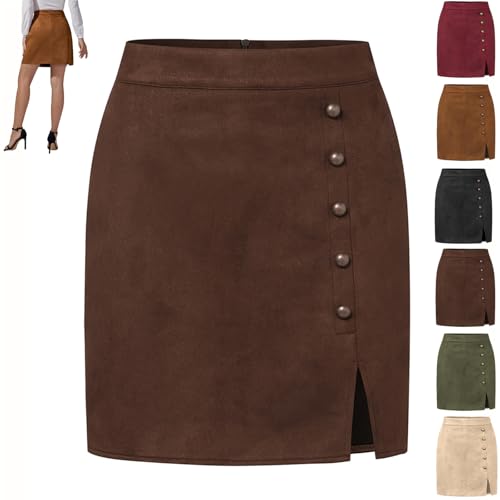 GAGFDA Damen Mini Faux Wildleder Rock Herbst Winter Hohe Taille A-Linie Seite Split Wildleder Mini Kurz Rock mit Reißverschluss hinten für Party Cocktail, braun, M GAGFDA Damen Mini Faux Wildleder Rock Herbst Winter Hohe Taille A-Linie Seite Split Wildleder Mini Kurz Rock mit Reißverschluss hinten für Party Cocktail, braun, M von GAGFDA