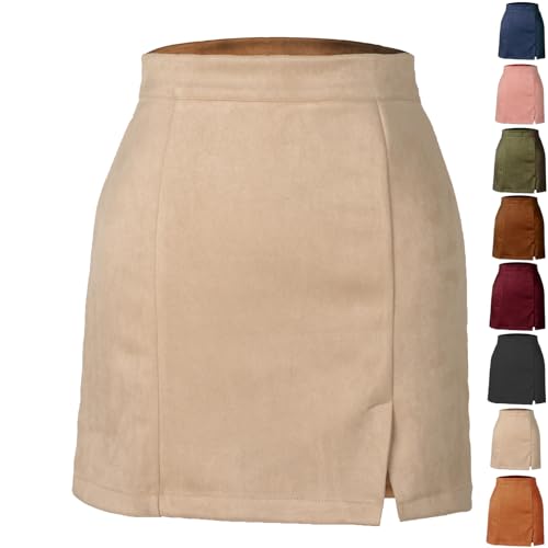 GAGFDA Damen Wildleder Minirock Hohe Taille Split Hem Faux Wildleder A-Linie Mini Kurze Röcke mit Reißverschluss hinten Braun Wildleder Minirock für Frauen, beige, M GAGFDA Damen Wildleder Minirock Hohe Taille Split Hem Faux Wildleder A-Linie Mini Kurze Röcke mit Reißverschluss hinten Braun Wildleder Minirock für Frauen, beige, M von GAGFDA