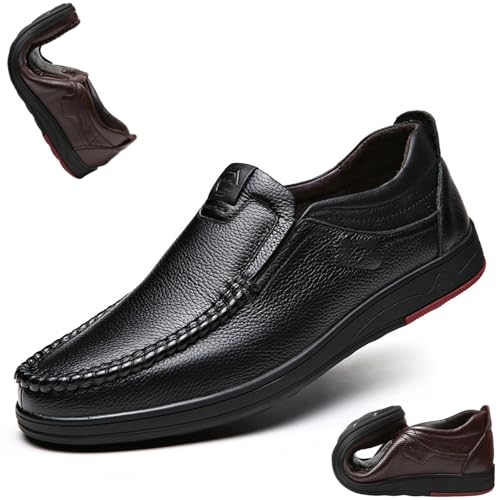 GAGFDA Herren-Mokassins aus echtem Leder, lässig, bequem, leicht, flach, zum Fahren, Wanderschuhe, rutschfest, Leder, Mokassins (Schwarz, 43 EU) von GAGFDA