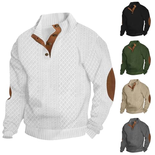 GAGFDA Herren-Pullover für den Außenbereich, lässiger Stehkragen, Kaschmir-Knöpfe, langärmelig, für Herbst und Winter, 1/4-Knopf-Pullover, Sweatshirt, Strick-Rollkragenpullover von GAGFDA