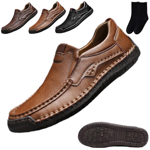 GAGFDA Herren-Schuhe, handgenäht, orthopädisch, echtes Leder, Mokassins für Herren, rutschfest, flach, Leder von GAGFDA