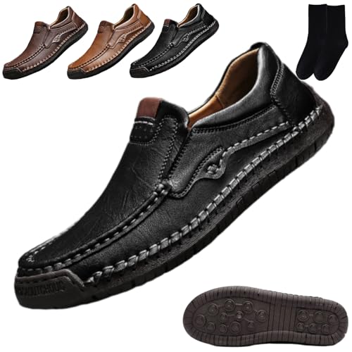 GAGFDA Herren-Schuhe, handgenäht, orthopädisch, echtes Leder, Mokassins für Herren, rutschfest, flach, Leder von GAGFDA