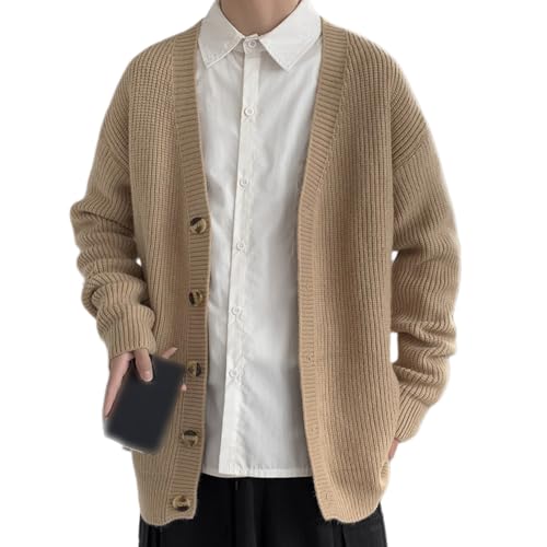 GAGFDA Herren-Strickjacken mit Knöpfen für Herbst und Winter, einfarbig, V-Ausschnitt, lange Ärmel, schmale Passform, lockerer Pullover, Strickjacke, Mäntel für Herren von GAGFDA