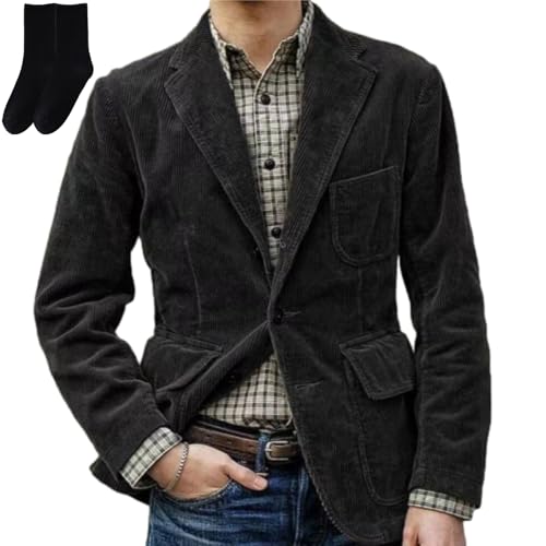 GAGFDA Herren-Vintage-Kord-Reversjacke, Herren-Cordjacke, Herbst, langärmelig, V-Ausschnitt, Knopfleiste, schmale Passform, Blazer mit Taschen, für Hochzeitsfeier von GAGFDA