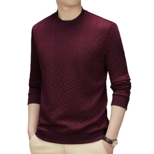 GAGFDA Herren Zopfstrickpullover, Herbst, Winter, warmer Zopfstrickpullover, einfarbig, Rundhalsausschnitt, langärmelig, Strickpullover für Herren (Dunkelrot, Größe M) von GAGFDA