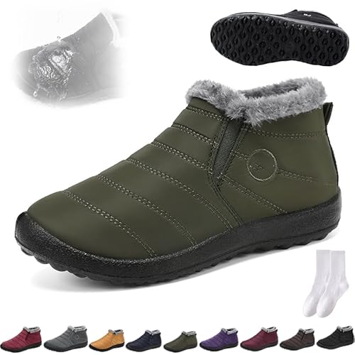 GAGFDA Hochwertige, warme und bequeme Schneestiefel für Damen, wasserdicht, rutschfest, warm, Winter-Schneestiefel mit Fellfutter für Damen, wasserdicht, orthopädische warme Stiefel (Grün, 42 EU) von GAGFDA