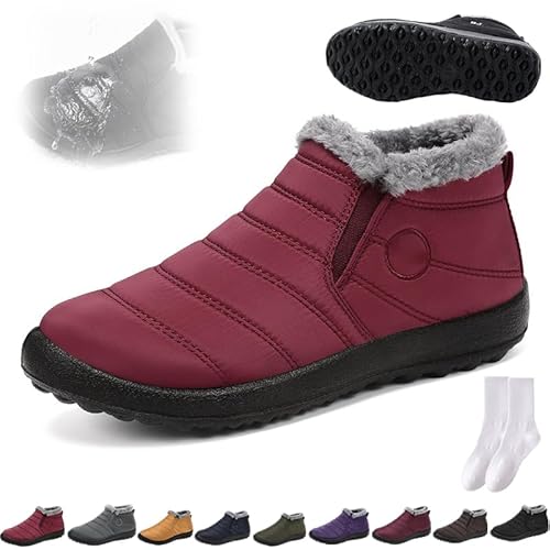 GAGFDA Hochwertige, warme und bequeme Schneestiefel für Damen, wasserdicht, rutschfest, warm, Winter-Schneestiefel mit Fellfutter für Damen, wasserdicht, orthopädische warme Stiefel (rot, 36 EU) von GAGFDA