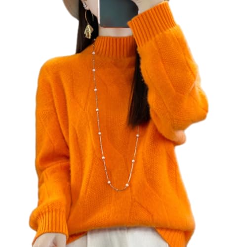 GAGFDA Kaschmir-Pullover für Damen, Herbst und Winter, langärmelig, weich, warm, Zopfmuster, halber Rollkragenpullover, Strickpullover für Damen (Orange, Größe XL) von GAGFDA