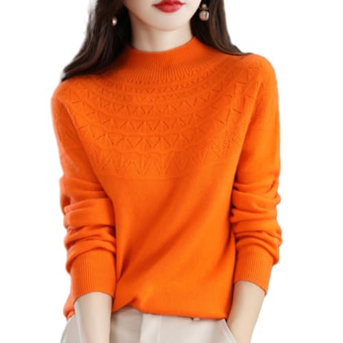 GAGFDA Kaschmir-Pullover für Damen, Kaschmir-Pullover, Langarm, Rundhalsausschnitt, hohl, leicht, weich, gestrickt, Wolle, Damenpullover und Pullover (Orange, Größe S) von GAGFDA