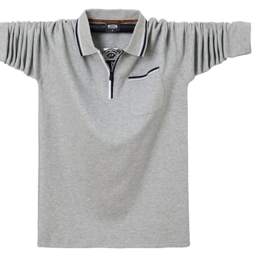 GAGFDA Poloshirt mit Tasche für Herren und Erwachsene, 1/4-Reißverschluss, Übergröße, langärmelig, lässig, Business-Pullover (Hellgrau, Größe 3XL) von GAGFDA