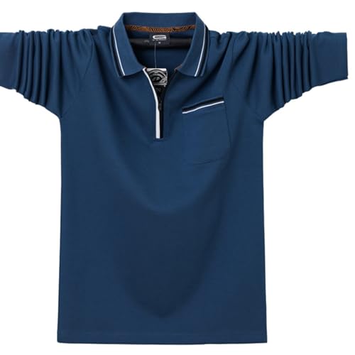 GAGFDA Poloshirts mit Tasche für Herren und Erwachsene, 1/4-Reißverschluss, Übergröße, langärmelig, Poloshirt, lässig, Business, Revers, Pullover (Jeansblau, XL) von GAGFDA