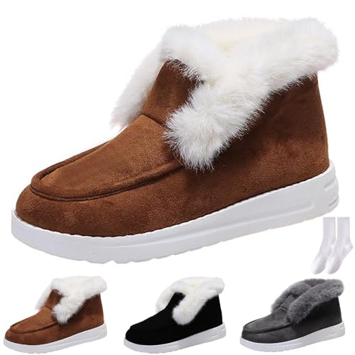 GAGFDA Warme und bequeme Damen-Schneestiefel, Winter-Schneestiefel, warm, leicht, zum Reinschlüpfen, flach, mit Fell gefüttert, Stiefeletten für Damen, Braun, Größe 40 EU GAGFDA Warme und bequeme Damen-Schneestiefel, Winter-Schneestiefel, warm, leicht, zum Reinschlüpfen, flach, mit Fell gefüttert, Stiefeletten für Damen, Braun, Größe 40 EU von GAGFDA