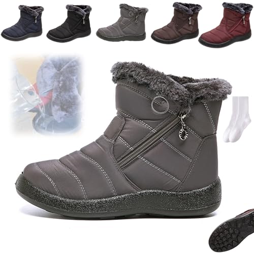 GAGFDA Winterstiefel für Damen, wasserdicht, Schnee, rutschfest, wasserdicht, orthopädisch, warm, mit Fell gefüttert, Stiefeletten mit seitlichem Reißverschluss von GAGFDA