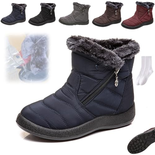 GAGFDA Winterstiefel für Damen, wasserdicht, Schnee, rutschfest, wasserdicht, orthopädisch, warm, mit Fell gefüttert, Stiefeletten mit seitlichem Reißverschluss von GAGFDA