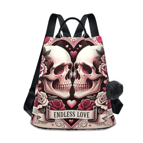 GAIREG Modischer Damen-Rucksack mit Muscheln am Strand und Reißverschlussfach auf der Rückseite, Skull Valentine Endless Love von GAIREG