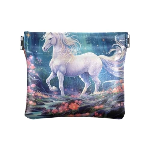 Geldbörse aus PU-Leder für Damen, Münztasche, Kleingeldfach, Unicorn Beautiful Forest, Muster: von GAIREG