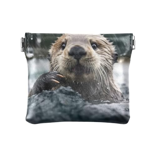 Münzgeldbörse aus PU-Leder für Kleingeld, Quetschtasche, Mini-Kosmetiktasche, Otter Foto, Muster: von GAIREG