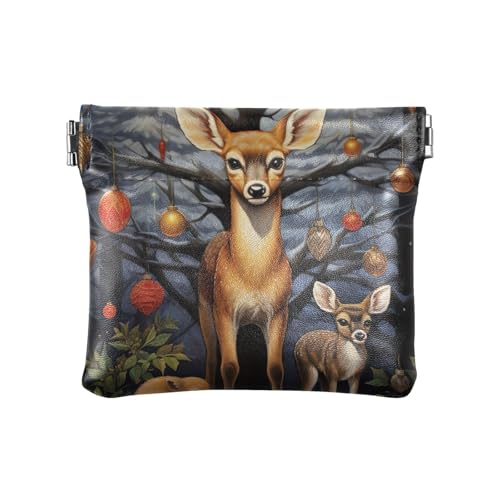 Weihnachten Herren Kleingeldbörse für Münzen PU-Leder Münztasche Herren Kosmetiktaschen Mini, Hirsch und Weihnachtsbaum, Muster: von GAIREG