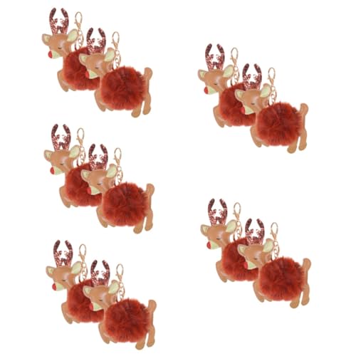 GALPADA 10 STK Elch Schlüsselanhänger Pom-pom-Kugeln Hirsch Schlüsselanhänger Flauschige Bälle Als Schlüsselanhänger Weihnachten Schlüsselanhänger Plüsch Elch Anhänger Brown Legierung von GALPADA