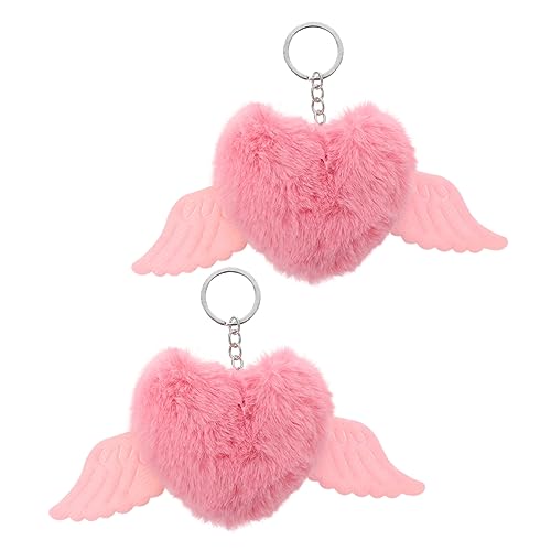 GALPADA 2St Flügel lieben Anhänger schlüsselanhänger schlüsselkette Key Chain Künstliche Herz-Pompons Taschenornament schlüsselringe Herz-Anhänger herzförmiger hängender Anhänger Rosa von GALPADA