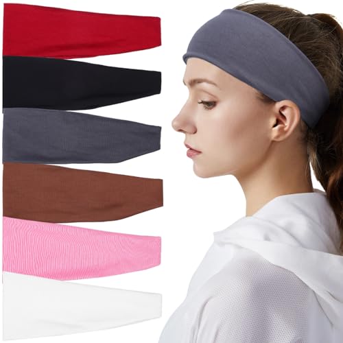 GALPADA 6er-Pack Workout-Stirnbänder für Frauen: elastische, rutschfeste Haarbänder, weiche Baumwolle, Sportschweißbänder für tägliches Yoga, Laufen, Sport von GALPADA