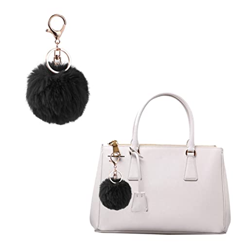 GALPADA Kunstkaninchenfell Kugel Schlüsselanhänger 8 cm Eleganter Charm Für Handtaschen Autoschlüssel Oder Dekoration Schwarz Ideal Für Tierliebhaber Und Für ädchen von GALPADA