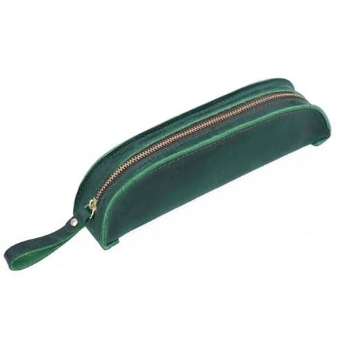 Federmäppchen Vintage handgemachte Reißverschluss-Stifttasche, kreative tragbare einfache Angelschwanz-Handgriff-Stifttasche(Color:Dark Green) von GALSOR