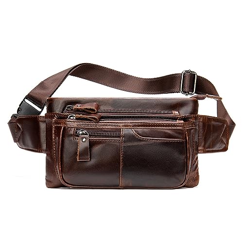 Tasche mit verstellbarem Hüftgurt Multifunktionale Herren-Umhängetasche aus Leder, Herren-Brusttasche, Hüfttasche(Color:Coffee) von GALSOR