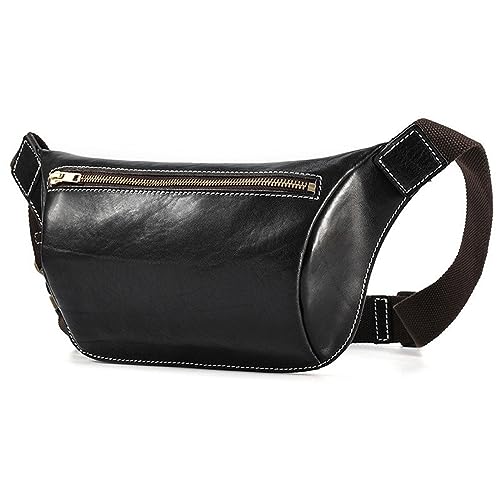 Tasche mit verstellbarem Hüftgurt Vintage Brusttasche Herrentaschen Pflanzlich gegerbtes Leder Hüfttasche Herren Leder Umhängetaschen Herrentaschen(Color:Black) von GALSOR