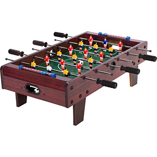 GAMES PLANET Mini Kicker Tischfußball „Chelsea“, Maße: 70x37x25 cm, Gewicht: 4 kg, 6 Spielstangen, Kleiner Kinder Tischkicker inkl. 2 Bälle, Holzdekor dunkel von GAMES PLANET