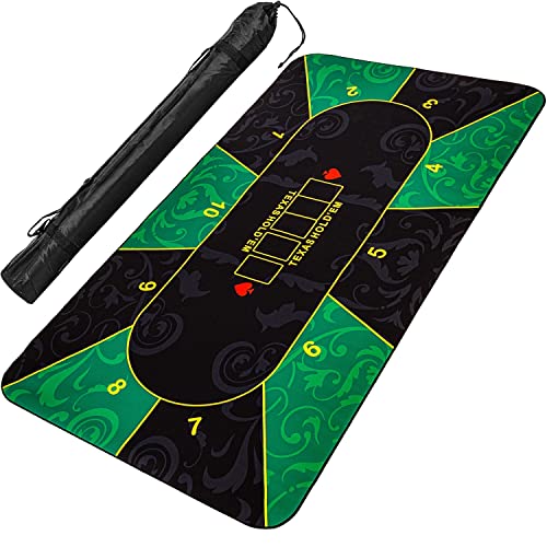 GAMES PLANET XXL Pokermatte, bis zu 10 Spieler, Maße 160x80cm, grün-schwarz, inkl. Tragetasche, Unterseite Naturkautschuk, wasserabweisend von GAMES PLANET