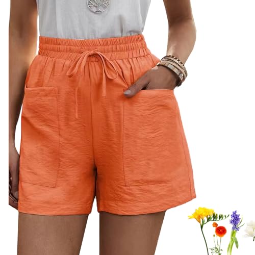GANDUS Solide Sommer-Shorts mit Zwei Taschen, lässig, bequem, Kordelzug, elastische Taille, Baumwoll-Leinen-Shorts mit Taschen (A,4XL) von GANDUS