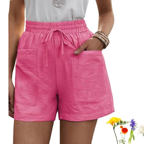 GANDUS Solide Sommer-Shorts mit Zwei Taschen, lässig, bequem, Kordelzug, elastische Taille, Baumwoll-Leinen-Shorts mit Taschen (C,5XL) von GANDUS