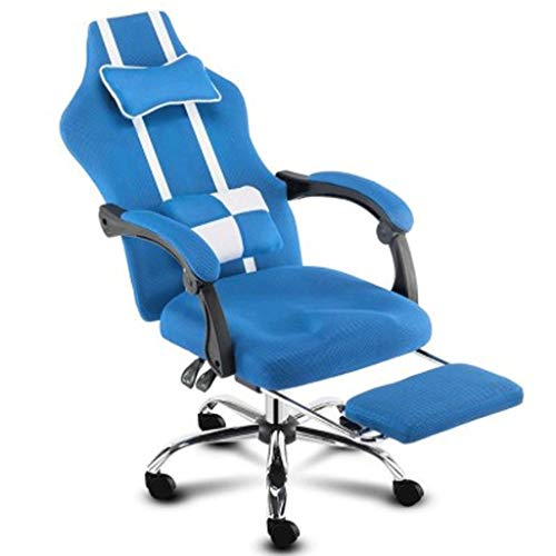 GANGUIO Gaming: Ergonomischer Executive-Drehstuhl mit Kopfstütze und Lendenkissen, Mesh-Design, für Erwachsene Gamer, Blau, Füße aus Aluminiumlegierung von GANGUIO