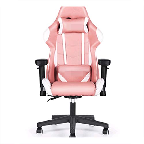 GANGUIO Sport Gaming: Ergonomischer Drehstuhl mit hoher Rückenlehne, Kopfstütze und Lendenkissen für Erwachsene Gamer, Rosa, Nylonfüße von GANGUIO