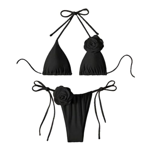 GANYKQ Badeanzug für Damen, Neckholder, Bikinis-Set, 3D-Blumen-Bademode, zweiteilig, geteilter Badeanzug, Strandkleidung von GANYKQ