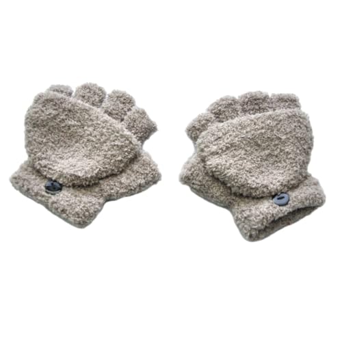 GANYKQ Winter-Strickhandschuhe für Kinder, Voll-/Halbfinger-Handschuhe, dick, Outdoor-Skihandschuhe, Fleece, einfarbige Handschuhe von GANYKQ